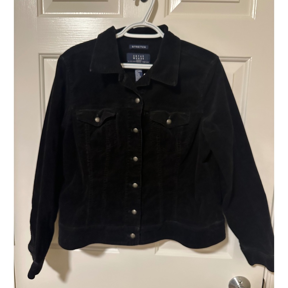 Crazy Horse Jacket Womens L Black Corduroy Trucker Stretch Liz Claiborne Company
